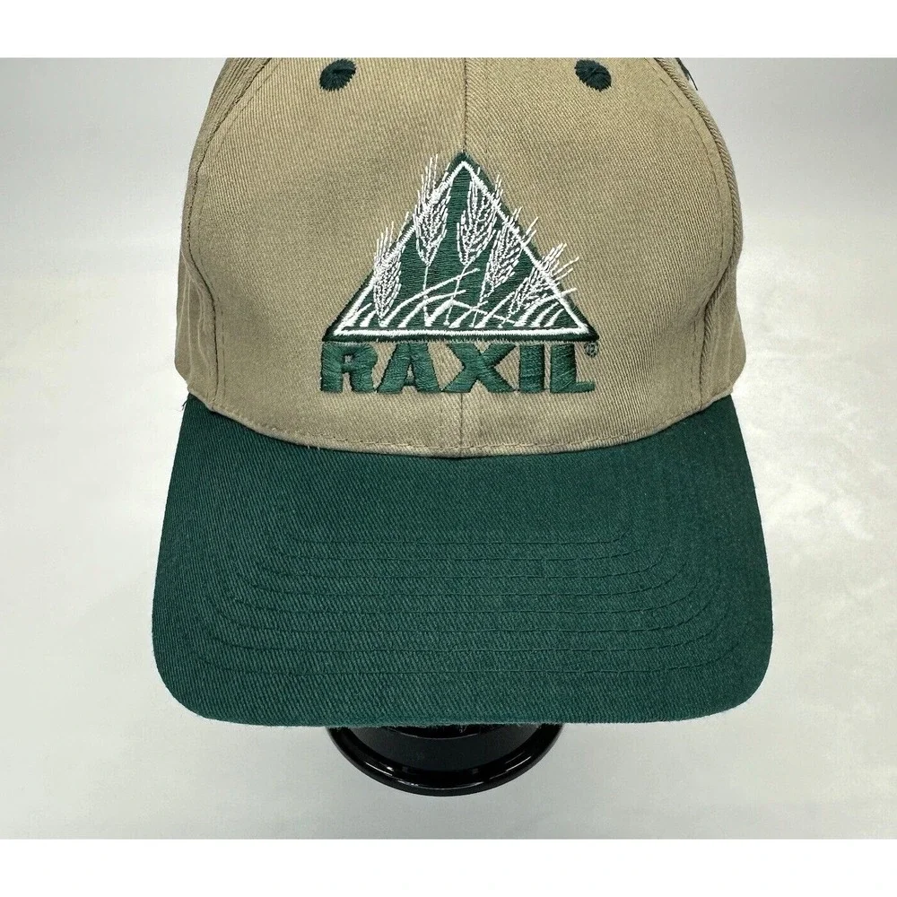 Head to Toe Raxil Wheat Hat Beige Green Hook Loop Strapback Embroidered Farming